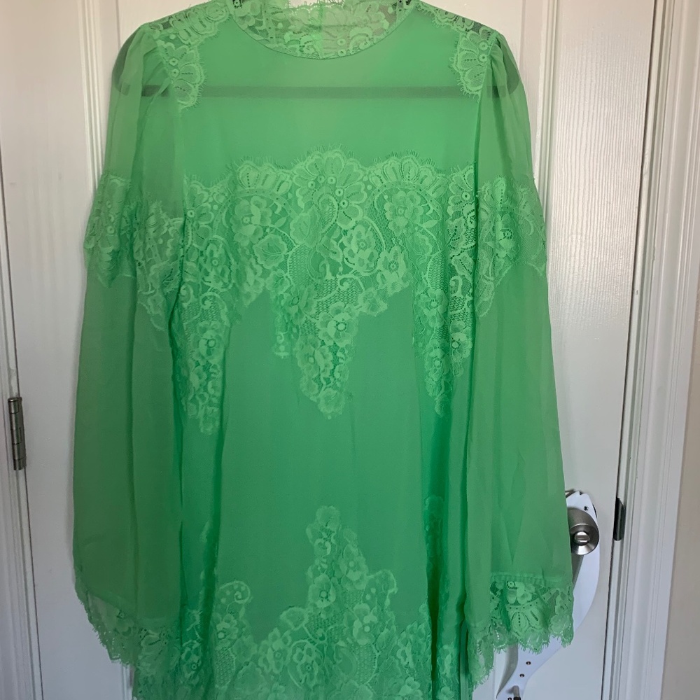 HAH Queen for a Day Dress- Mojito Green Sz M chiffon w/ lace accents